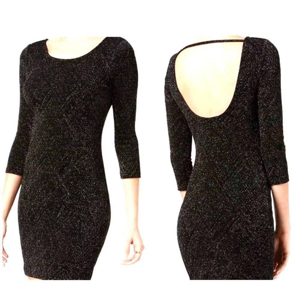 Trixxi Juniors' Metallic Black Open-Back Bodycon Dress casual Size 3 mini